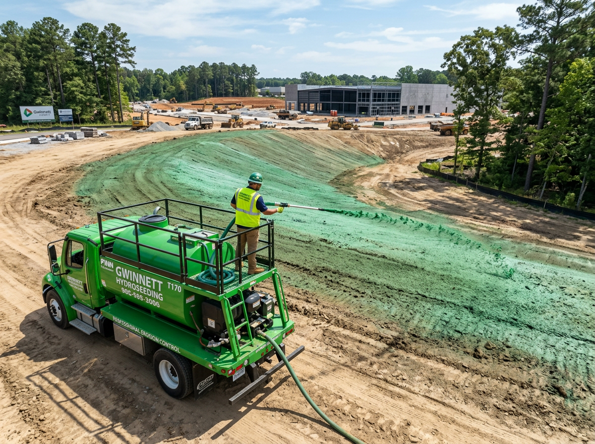 Hydroseeding application on Gwinnett County jobsite