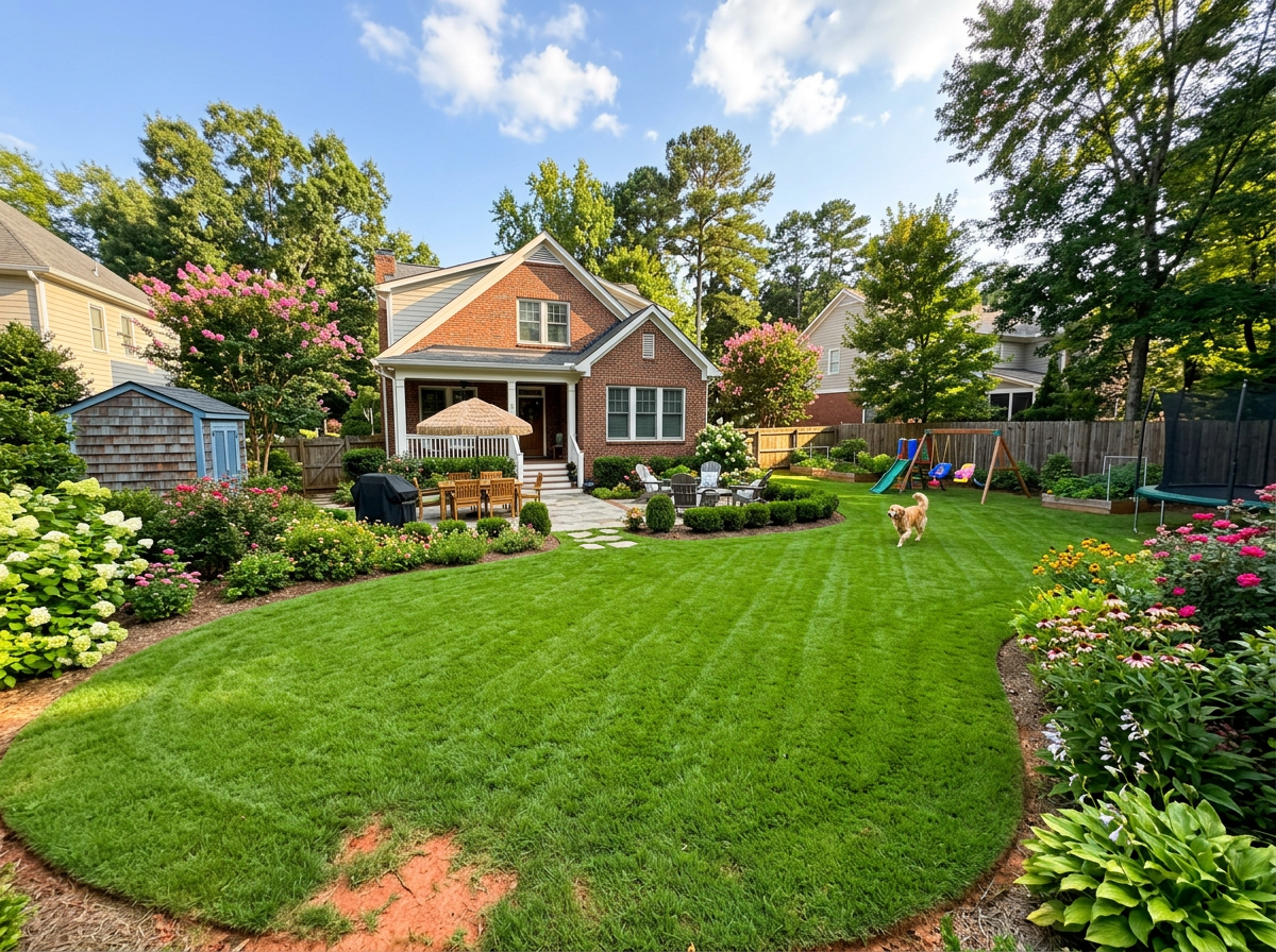 Established green residential lawn grown with hydroseeding